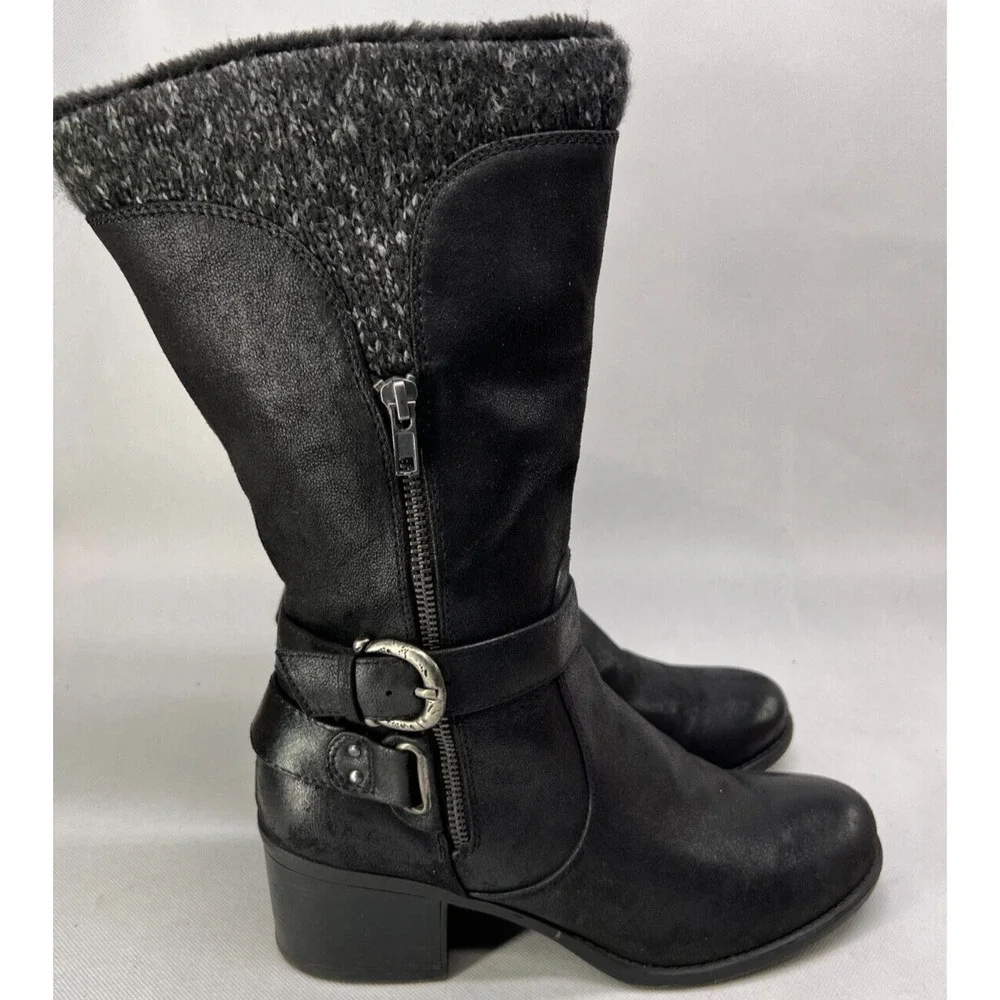 BARETRAPS Womens Willow Black Heeled Riding Boots Round Toe Stacked Heel 11M